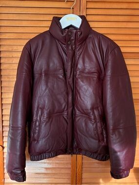 NWT Aime Leon Dore Burgundy Leather Puffer Jacket
